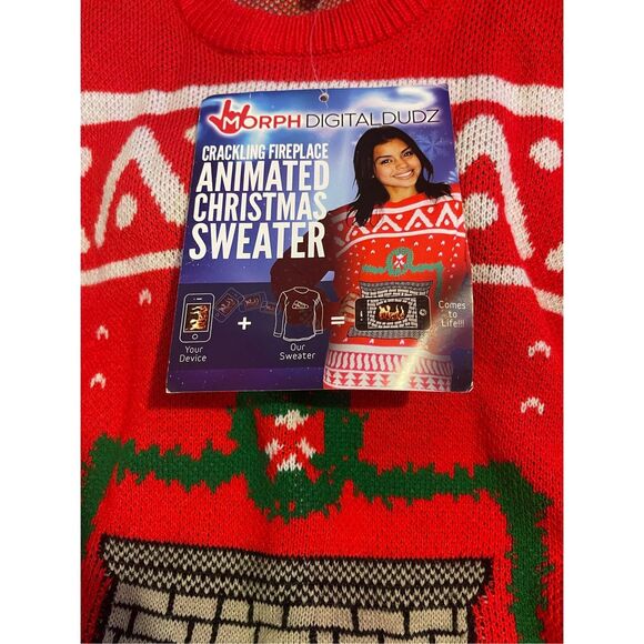 Morph Digital Dudz Ulgy Sweater Crackling Fireplace Animated Christmas Sweater M - Picture 1 of 6